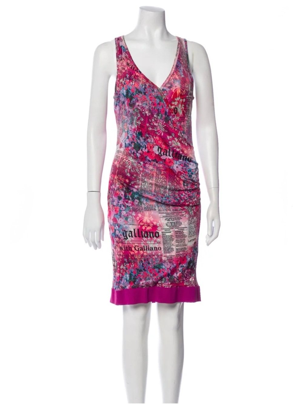 Vintage John Galliano Gazette Newspaper Print Floral Dress